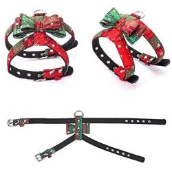 Christmas Cat Harness and Leash Set, Escape Proof Adjustable Dog Harness,Pet Halter Vest Harness with Christmas Style Bow Tie,Suitable for Outdoor Walks of Cats and Small Dogs