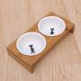 POPETPOP Pet Ceramic Feeding and Water Bowls with Bamboo Frame for Dogs and Cats