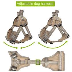 WINSEE Dog Harness and Collar Set for Large Dogs camo, Reflective Adjustable Step in Dog Halter Harnesses no Pull with Cobra Buckle Dog Collar Heavy Duty, Soft Padded Pet Vest Walking Harness Brown