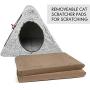 Cat Scratcher Cardboard House Condo, Removable Cat Scratcher Pads with Mouse Toy & Catnip, Reversible Panel Vertical Foldable Cat Scratching Lounger, Recycle Corrugated Cat Scratch Couch Bed