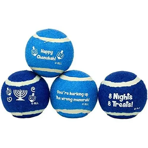 Rite Lite CHEWDAICA TM, Set of 4 Chanukah Tennis Balls Dog Toy, Blue/White, 4 Count Hanukkah Rite Lite CHEWDAICA TM, Set of 4 Chanukah Tennis Balls Dog Toy, Blue/White, 4 Count Hanukkah