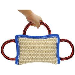 PET ARTIST 3 Handles Jute Bite Pillow 9.5'' 6.5''-Linen Tug Toy for Young Dogs
