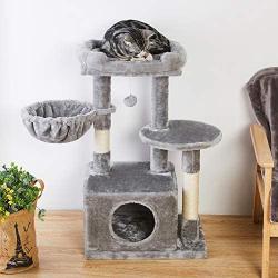 SUPERJARE Cat Tree with Plush Condos & Dangling Balls, Kitten Tower Center with Plush Perch & Basket Lounger, Pet Play Condo Furniture
