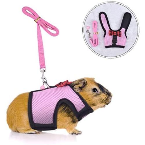 Small Animals Harness and Leash Adjustable Soft Mesh Small Pet Harness with Safe Bell, No Pull Comfort Padded Vest Durable Nylon Harness All Season for Rats,Guinea Pig and Hamster