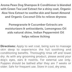 Aroma Paws Dog Shampoo – Cleansing Wash, Conditioning, Moisturizing – Toxin Free, Healthy Ingredients – Aromatic Grooming Puppy Shampoo – Tearless Cleaner, Pomegranate Cucumber