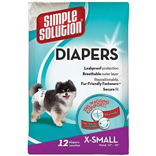 Simple Solution Disposable Dog Diapers for Female Dogs | Super Absorbent Leak-Proof Fit | XS | 12 Count Simple Solution Disposable Dog Diapers for Female Dogs | Super Absorbent Leak-Proof Fit | XS | 12 Count
