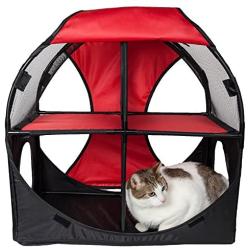 PET LIFE Kitty-Play Collapsible Travel Interactive Kitty Cat Tree Maze House Lounger Tunnel Lounge, One Size, Red and Black