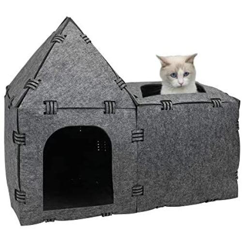 X@HE DIY Cat Felt House and Tunnel,Multi-Function Kitty Tunnel Bored Cat Pet Toys,Felt Pet House Cave Cubby for Cats