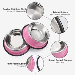 LEACOOLKEY Stainless Steel Dog Bowl for Small/Medium/Large Dog,Cat,Pet-Food/Water Bowls with Rubber Base Reduce Spill Set of 2