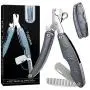 Dog Nail Clippers Upgraded - 3 in 1 Foldable Dog Nail Trimmers with Safety Guard to Avoid Over Cutting - Free Hidden Pet Nail File and Hair Brush Comb, Professional Grooming Tool for Dogs and Cats