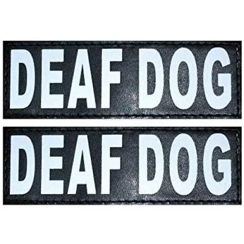 Doggie Stylz Set of 2 Reflective Deaf Dog Removable Patches with Hook Backing for Working Dog Harnesses & Vests. Durable and Interchangeable - Comes in 3 Sizes Small, Medium and Large Doggie Stylz Set of 2 Reflective Deaf Dog Removable Patches with Hook Backing for Working Dog Harnesses & Vests. Durable and Interchangeable - Comes in 3 Sizes Small, Medium and Large