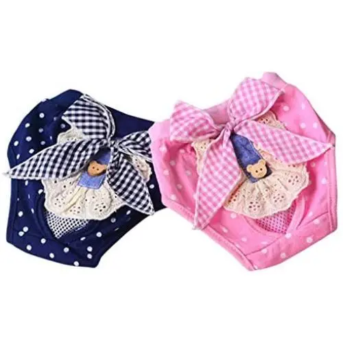 PETCARE 2 Pcs Dog Diapers Female Physiological Pants Pet Reusable Washable Dog Period Diapers Cute Cotton Dog Underwear with Pink/Blue Bows for Cat Puppy Small Dogs PETCARE 2 Pcs Dog Diapers Female Physiological Pants Pet Reusable Washable Dog Period Diapers Cute Cotton Dog Underwear with Pink/Blue Bows for Cat Puppy Small Dogs