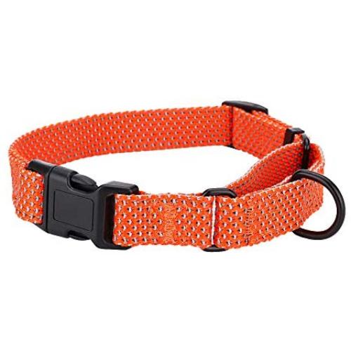 KOOWIN Slip Martingale Dog Collar & Dog Harness, Dog Leash with Reflective Strip, Orange/Grey