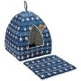 Hollypet Self-Warming 2 in 1 Foldable Comfortable Triangle Cat Bed Tent House, Blue Deer