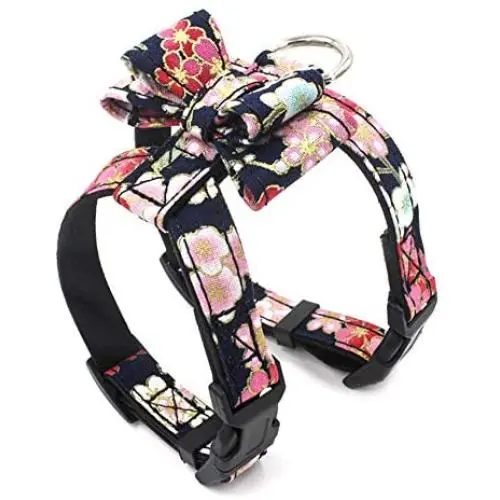 ocijf179 Pet Puppy Dog Adjustable Flower Print Bowknot Vest Chest Strap Walking Harness - Black M ocijf179 Pet Puppy Dog Adjustable Flower Print Bowknot Vest Chest Strap Walking Harness - Black M