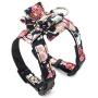 ocijf179 Pet Puppy Dog Adjustable Flower Print Bowknot Vest Chest Strap Walking Harness - Black M