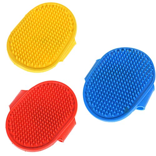 3Pcs Dog Grooming Brush, Pet Silicone Shampoo Bath Brush Soothing Massage Anti-Skid Rubber Comb with Adjustable Ring Handle for Long Short Hair Medium Large Pets Dogs Cats, Tangles and Dead Undercoat