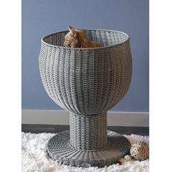 THE REFINED FELINE Kitty Ball Cat Bed, Curved Raised Shape, with Soft Washable Cushion, Scratch Proof Poly Rattan Bed for Cats and Kittens
