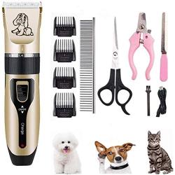 A/N Pet Clipper, Low Noise USB Rechargeable Trimmer,for Dogs, Cats and Other Domestic Animal pet Grooming 11 Piece Set