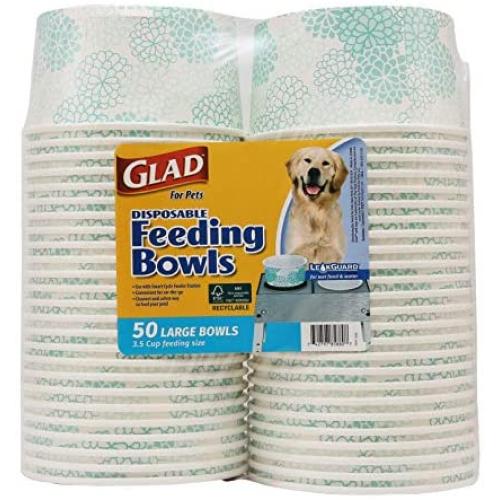 Glad for Pets Disposable Feeding Bowls | Large Dog Bowls in Teal Pattern | 3.5 Cup Feeding Size, 50 Count - Dog Bowls are Great for Dry and Wet Dog Food or Water (FF11350)