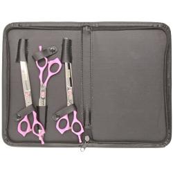 ShearsDirect 40 3 Tooth Blender Shear Set, Includes 8.0-Inch Straight, 8.0-Inch Curved and 7.0-Inch with Pink Rubber Handle for Added Comfort