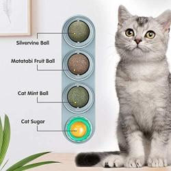 Nuanchu 2 Pieces Catnip Wall Ball Toys Rotatable Snack Edible Balls Cat 4-1 Removable Licking Catnip Balls Chewing Cleaning Teeth Toy for Cats Kitten Kitty