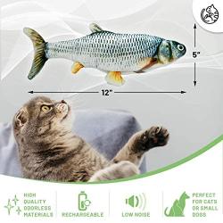 Dancing Fish Toy for Indoor Cats & Small Dogs – Motion Sensor Cat Toy with 2 Catnip Packets – USB-Chargeable, Soft, Durable, Washable, Low-Noise Floppy Fish Interactive Pet Gifts, 12x5 In.