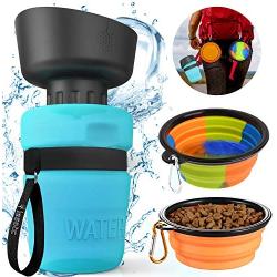 Pet Water Bottle for Dogs,Dog Travel Water Bottle,Upgraded 2 in 1 Drinking Cup Dispenser for Pets,with 2 Collapsible Bowls,Leakproof Foldable Food Bowl for Outdoor Travel Walking Hiking BPA Free