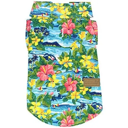 Parisian Pet Hawaiian Dog Clothes - Hibiscus Print Dress/Tropical Shirt - Dog Luau Costume for Male and Female Dogs - Perfect Summer Dress for Pets Parisian Pet Hawaiian Dog Clothes - Hibiscus Print Dress/Tropical Shirt - Dog Luau Costume for Male and Female Dogs - Perfect Summer Dress for Pets