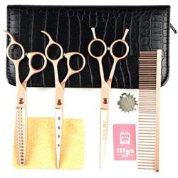 LILYS PET Professional PET Dog Grooming Scissors Cutting&Curved&Thinning Shears,Round Hole Design, Shark Teeth Thinning Scissor