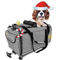 Pet Carrier with Wheels Soft Sided Portable Bag, Click-Out Handle, Breathable Rolling Pet Carrier, Removable Wheels Pet Travel Carrier for Dogs, Cats up to 22 lbs