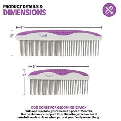 Poodle Pet Dog Combs for Grooming | 2 Pack | Stainless Steel Teeth Easily Remove Dirt | Proper Care Prevents Knots and Mats for Long and Short Haired Pets |Anti-Slip Comfort Grip Handle| Purple