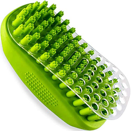 Metopets Dog Bath Brush, Dog Shampoo Shower Brush with Hair Removal Screen, Pet Dog Bath Scrubber with Rubber Bristles for Grooming Washing Deshedding Massaging