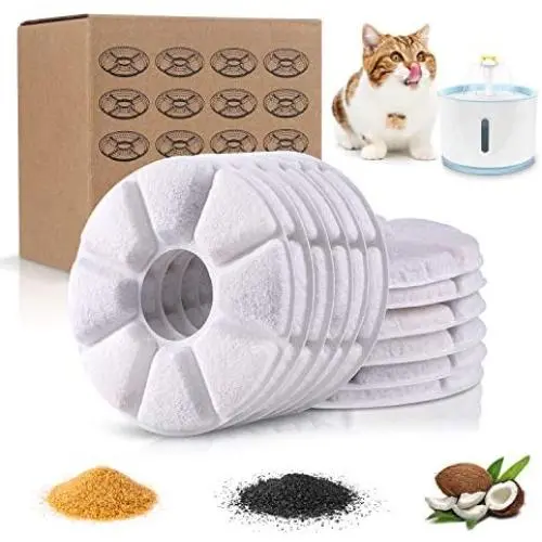 Cat Water Fountain Filter Replacement, 12 Pack Replacement Carbon Filters for Pet Fountain, Water Fountain Filter Efficient Quadruple for Cats, Dogs, Multiple Pets