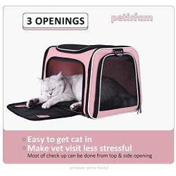 petisfam Pet Carrier for Medium Cats and Small Dogs with Washable Cozy Bed, 3 Doors and Shoulder Strap. Easy to get cat in, Easy to Storage and Escape Proof