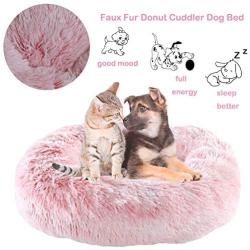 Calming Bed for Dogs Cats - Faux Fur Donut Cuddler Dog Beds for Medium Dogs, Modern Soft Plush Round Pet Bed, Indoor Heated Dog Beds Marshmallow Cat Bed, Gifts for Dogs Cats