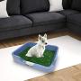 [DogCharge] Indoor Dog Potty Tray (Blue) with 2 Artificial Turf – with Protection Wall Every Side for No Leak, Spill, Accident - Keep Paws Dry and Floors Clean
