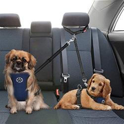 Lukovee Double Dog Seat Belt, Detachable Dual Pet Car Seatbelt Headrest Restraint Safety Belt Adjust No Tangle Dog Leash Reflective Elastic Bungee Lead Splitter for Vehicle Travel Walking 1 or 2 Dogs