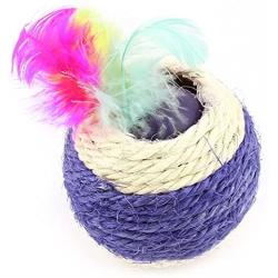 uxcell Plastic Ball Shape Pet Cat Straw Rope Coated Toy, Beige