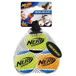 Nerf Dog Tennis Ball Dog Toy with Interactive Squeaker, Lightweight, Durable and Water Resistant, 2.5 Inches, for Small/Medium/Large Breeds, Three Pack, Assorted Colors