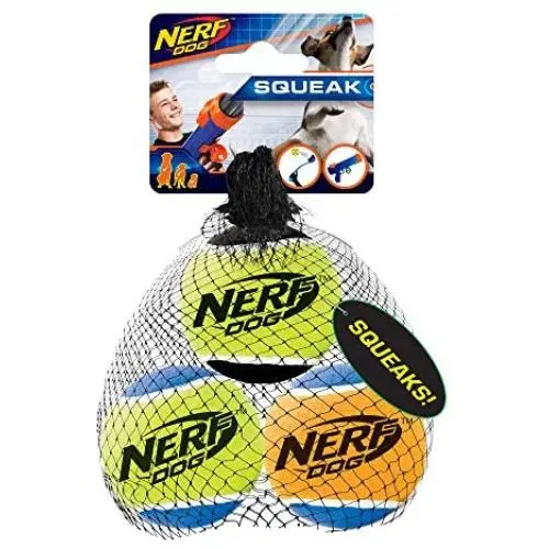 Nerf Dog Tennis Ball Dog Toy with Interactive Squeaker, Lightweight, Durable and Water Resistant, 2.5 Inches, for Small/Medium/Large Breeds, Three Pack, Assorted Colors Nerf Dog Tennis Ball Dog Toy with Interactive Squeaker, Lightweight, Durable and Water Resistant, 2.5 Inches, for Small/Medium/Large Breeds, Three Pack, Assorted Colors