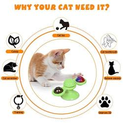 Fashion&cool Cat Toys, Windmill Cat Toy Interactive Turntable with Suction Cup and Soft Silicone Scratch Brush, Cat Catnip Toy for Indoor Cats Perfect for Cat Grooming Massage Playing