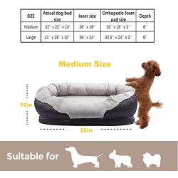 Pet Deluxe Dog and Puppy Bed, Grooved Orthopedic Foam Beds with Removable Washable Cover, Ultra Comfort, Padded Rim Cushion, Nonslip Bottom, for Dogs/Puppies