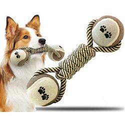 ossenberg Dog Rope Toy for Medium and Large Dogs， Chew Rope Toys with Tennis Balls Teething Cleaning and Training ，Nearly Indestructible Cotton Rope Tennis Dog Toy