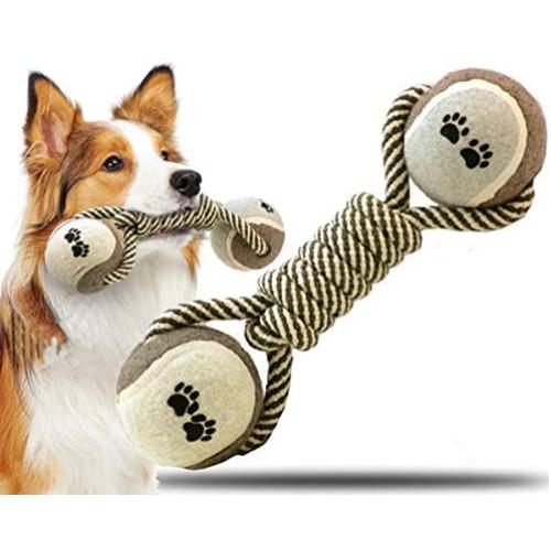 ossenberg Dog Rope Toy for Medium and Large Dogs， Chew Rope Toys with Tennis Balls Teething Cleaning and Training ，Nearly Indestructible Cotton Rope Tennis Dog Toy
