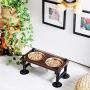 WELLAND Elevated Dog Bowls with 2 Stainless Steel Bowls, Farmhouse Style Dog Raised Bowls for Small or Medium Dogs, Dog Feeder with Solid Wood Board & Black Metal Legs, 15.7”W x 8”D x 6.7”H