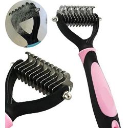 snailmon Double Sided Pet Dematting Rake Comb,6+11 Teeth,Professional Undercoat Rake Brush for Dogs & Cats, Blue/Pink (Pink)