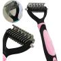 snailmon Double Sided Pet Dematting Rake Comb,6+11 Teeth,Professional Undercoat Rake Brush for Dogs & Cats, Blue/Pink (Pink)