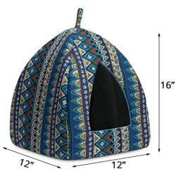 Hollypet Self-Warming 2 in 1 Foldable Comfortable Triangle Cat Bed Tent House, Navy Blue