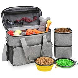 Dog Travel Bag, Dog Luggage with 2 Collapsible Slow Feeder Bowls, 2 Food Storage Containers, Pet Supplies Tote Organizer for Large Dogs, Puppy ( 21L, 15 x 7 x 12” )